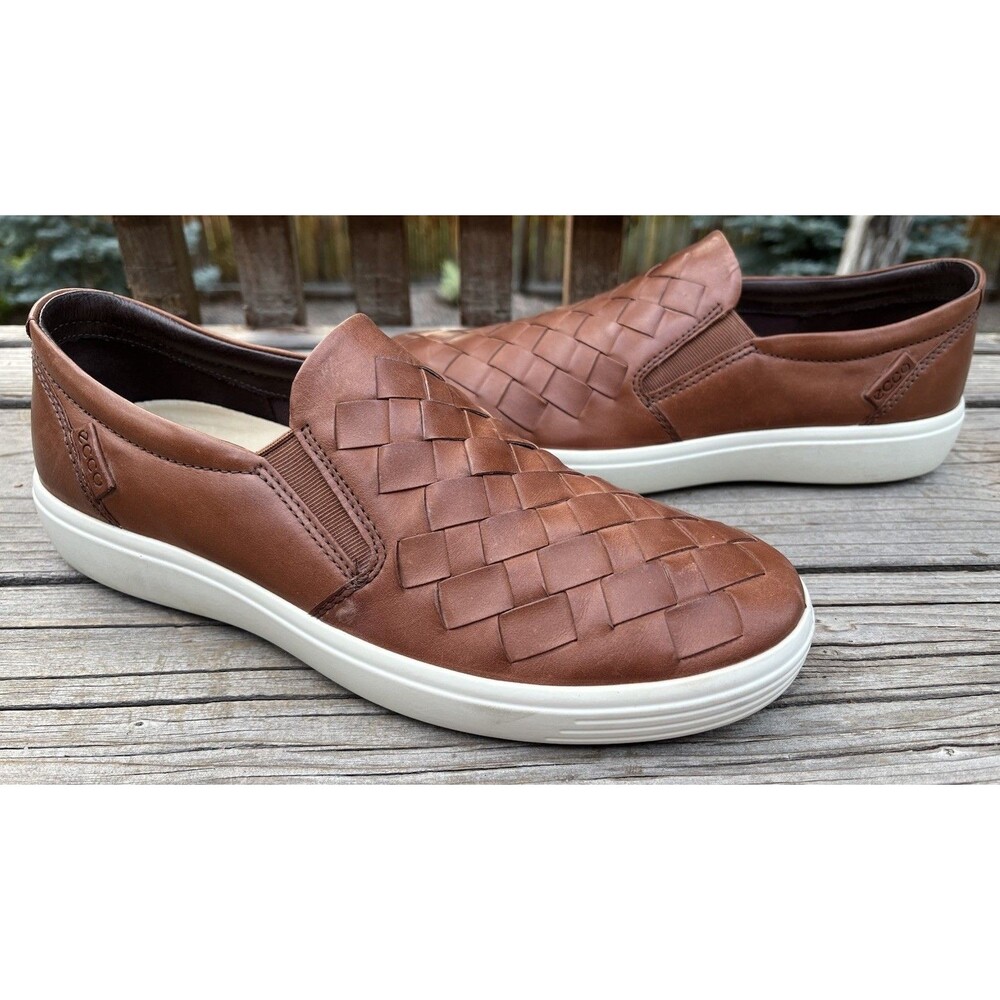 ECCO Soft 7 Men's 42 8-8.5 Woven Slip On Loafers Brown Leather